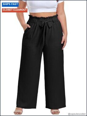 Plus Size High Waisted Wide Leg Palazzo Pants with Pockets